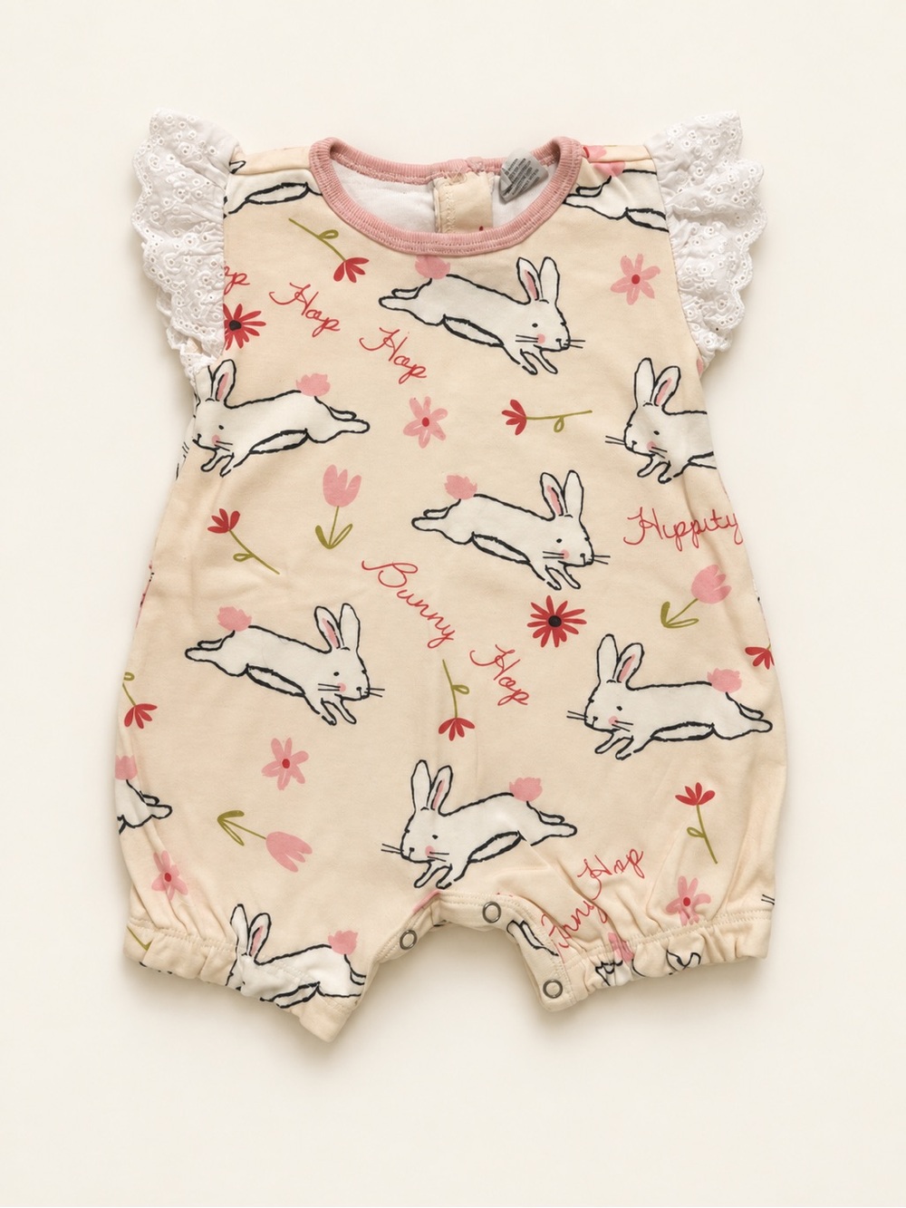 Baby Girls Pink Bunny Romper with Lace Sleeves
